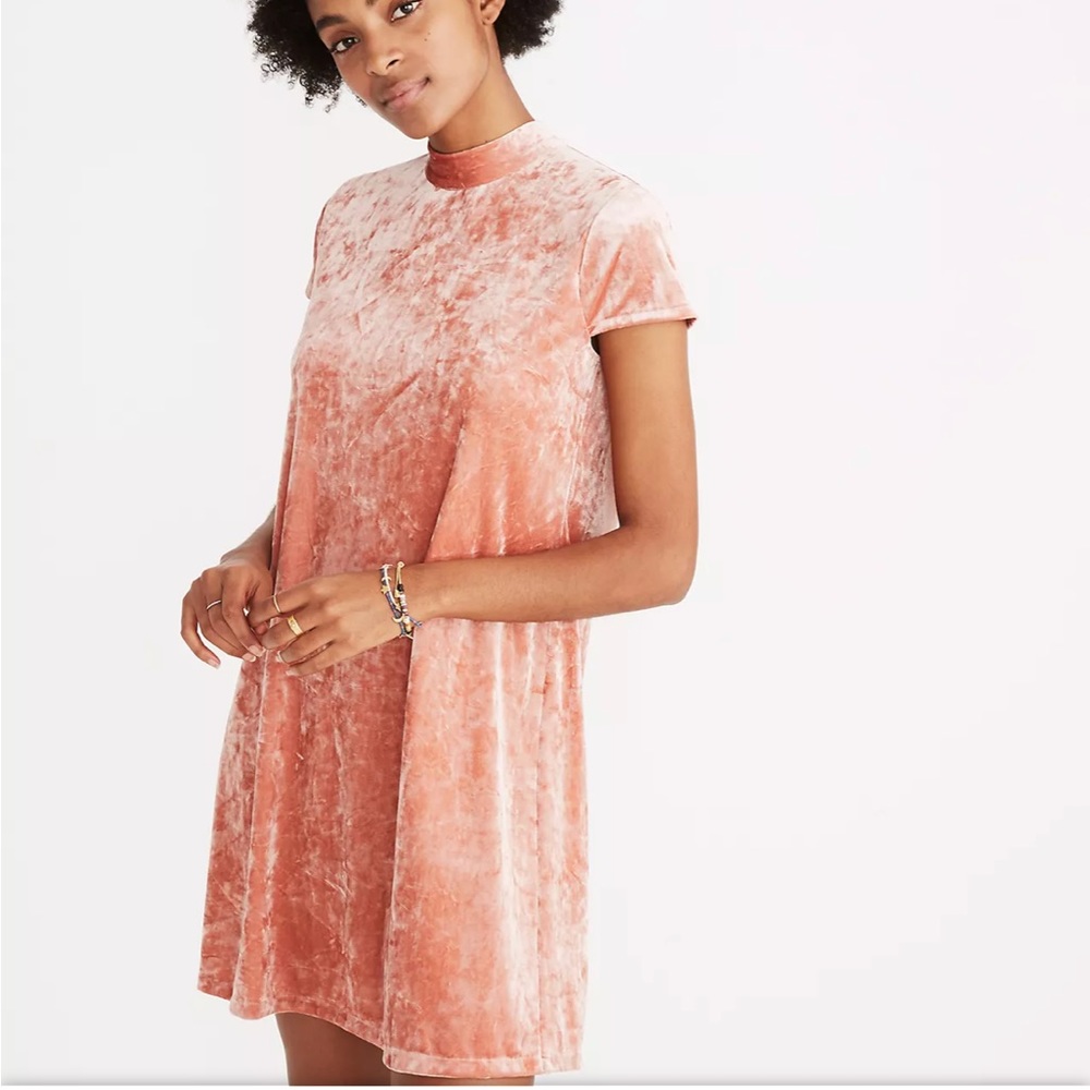 Madewell Crushed Velvet Mockneck Dress Size M Coral NWT